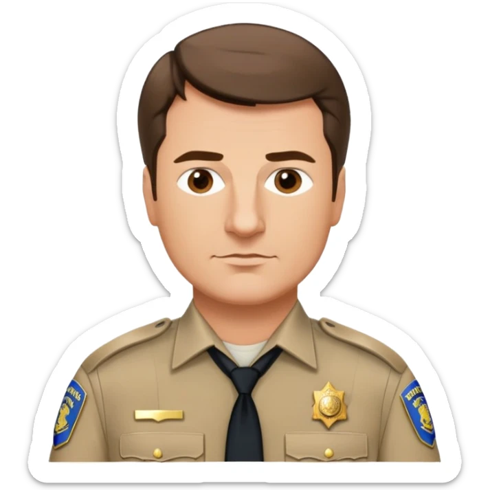 Nathan Fillion as John Nolan from The Rookie, police officer with short hair and uniform sticker