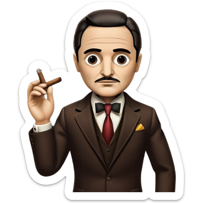 Icon for Crime Movie: A vintage movie poster-style design inspired by The Godfather. Include iconic elements like a puppet string, a shadowy figure in a suit, a dark background, and a cigar. The atmosphere should be mysterious and tense, with a retro cinematic vibe. Transparent background. sticker