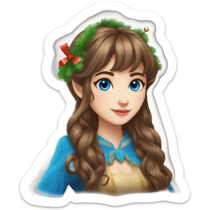 New Year's elf girl brown hair blue eyes beautiful nose bangs loose hair with long hair sticker