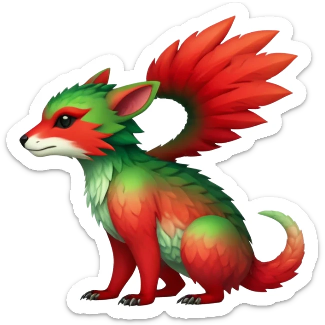 Cool Edgy Green-Red-gradient badass colorful Fionbri-Vernid-Trico-animal-creature full bodyd sticker