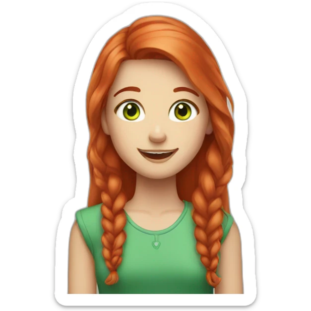 girl with long red hair and green eyes in braces sticker