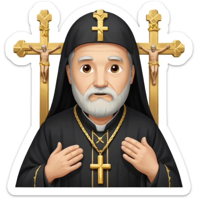 Older Orthodox Christian priest crossing himself (making the sign of the cross) with the movement of the Cross outlined in gold streaks sticker