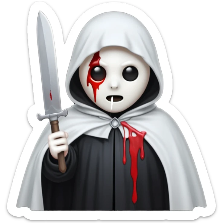 make a ghost face emoji with a cloak on and a bloody knife from the movie scream sticker