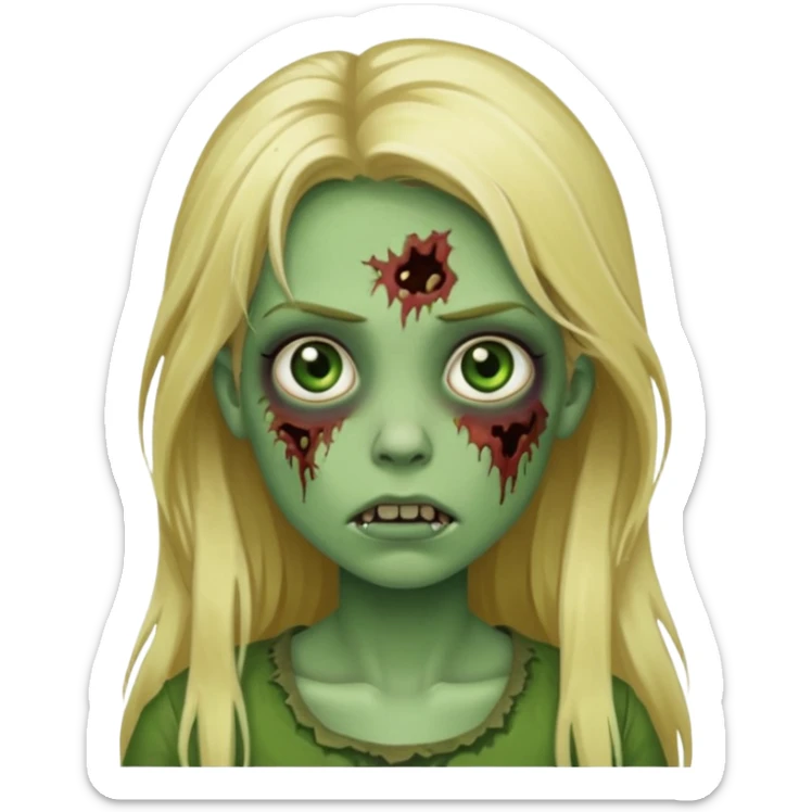 girl zombie with blonde long hair green skin and with no angry face sticker