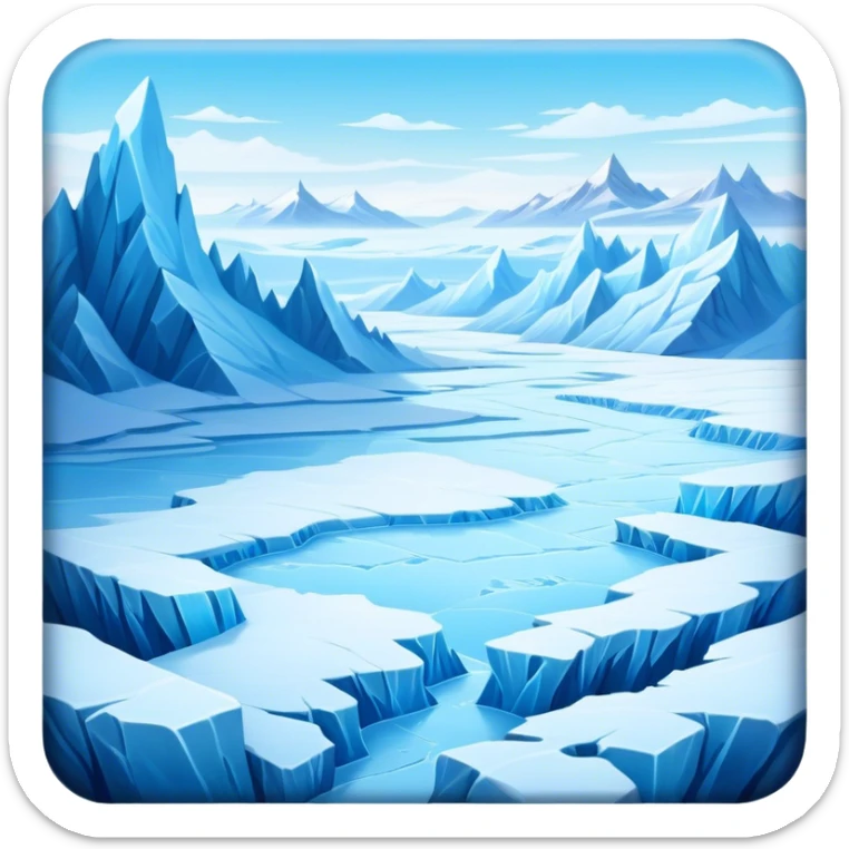 Cinematic Realistic Tundra with Glaciers Emoji in a wooden frame, Vast and frozen, with endless expanses of snow-covered ground interrupted by massive glaciers creeping across the landscape. Jagged ice formations rise in the distance, their icy blue tones contrasting with the pale, frosty sky above. Sparse grasses and hardy shrubs cling to the frozen earth, fighting against the relentless cold. The light reflects off the snow and glaciers, casting a soft glow across the desolate yet majestic terrain. Soft glowing outline, capturing the essence of a serene, stark wilderness where glaciers dominate and life endures in the harshest conditions. sticker