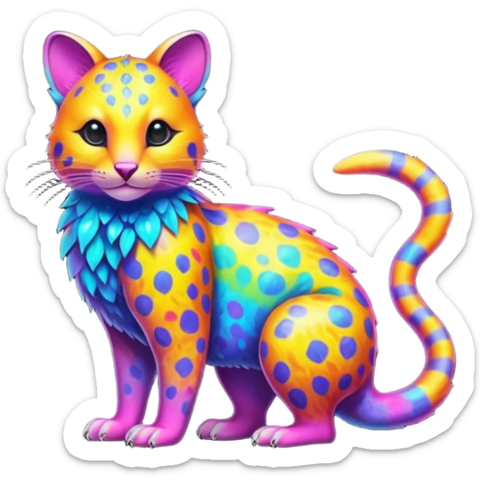 Colorful neon-colored tropical exotic shiny beautiful fantasy-marsupial-feline-Cacomistle-oncilla-animal-hybrid (full body) sticker