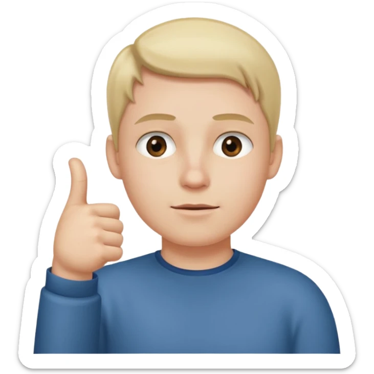 straight face with hand with only thumb sticking up right under chin pointing right sticker