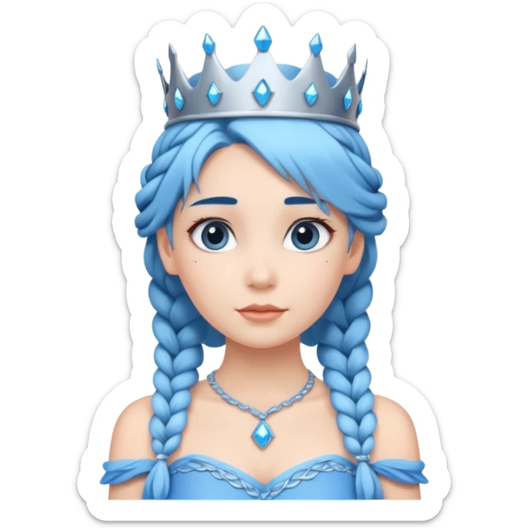 braided hair ice princess with crown blue hair sticker