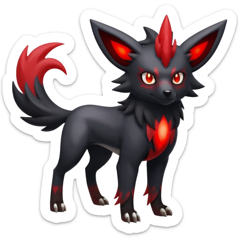Shiny Exotic Excessive Mysterious Houndoom-Mightyena-Zorua-Zoroark-Zangoose-Pokémon-Fakémon-hybrid-creature (full body) sticker