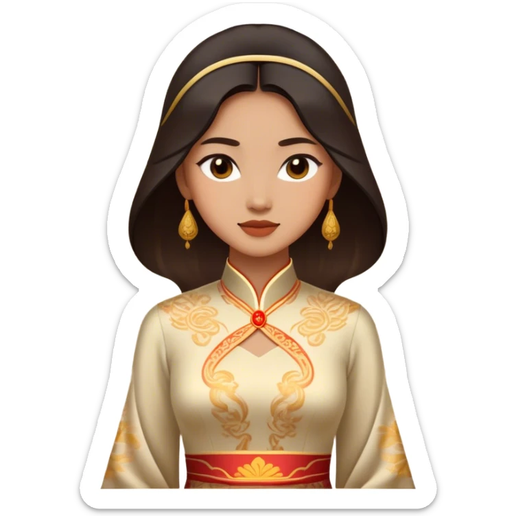Cinematic Realistic Áo Dài Portrait Emoji, depicted as an elegant traditional Vietnamese dress with flowing graceful lines and delicate patterns, rendered with rich textures and soft ethereal lighting that captures its timeless beauty. sticker