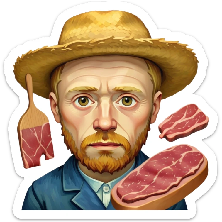 portrait of van gogh with spam meat painting  sticker