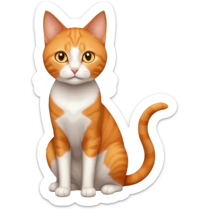 full body orange domestic shorthair slim cat with yellow/orange eyes with a white triangle on his nose sticker