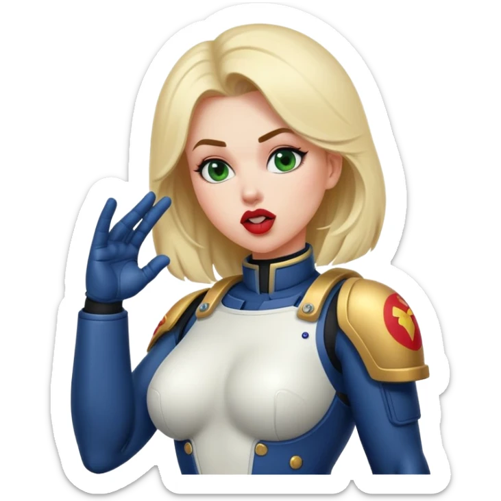 woman space marine in bodysuit salutes tongue out sticker