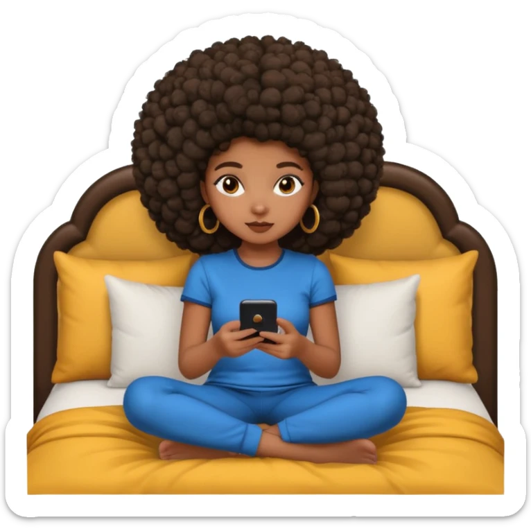 a slim thick black girl sitting on her bed with a big afroon her phone sticker
