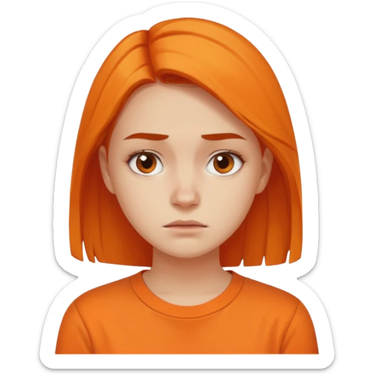 25 year old woman in orange shirt, she looks like she is in pain sticker