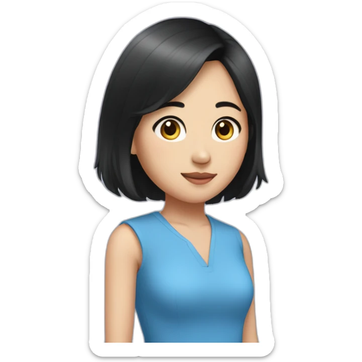 Evelyn Cathy Widjaja - asian black hair girl - blue armless shirt sticker