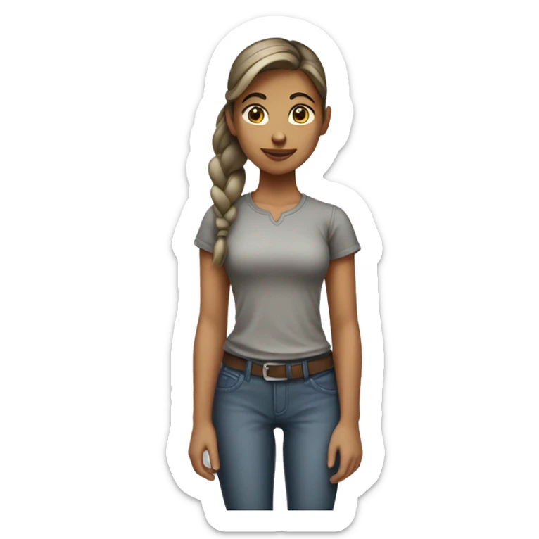 tan skin girl with hair in ponytail wearing a grey shirt while holding a coca cola sticker