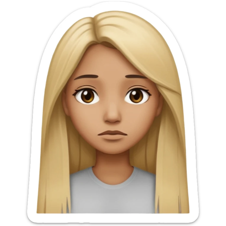 Mujer color de piel moreno claro, con cabello rubio largo, lacio y suelto, ojos negros triste sticker