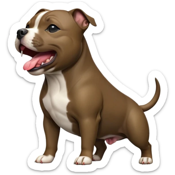 cinematic-[yawning Staffordshire bull terrier]-realistic-full-body-standing-emoji,-tail-resting-loosely-beside-its-paws,-head-tilted-dramatically, -sleek-[dark solid brindle]-fur,-simplified-yet-realistic-focused-features,-highly-detailed,-glowing-with-an-almost-sarcastic-glow sticker