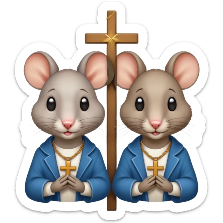 Male and female rat in bed together with a crucifix sticker