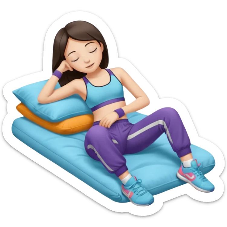 ten-year-old girl in a sports bra, trackpants, socks and high tops sleeping happily, prepubescent and flat-chested sticker