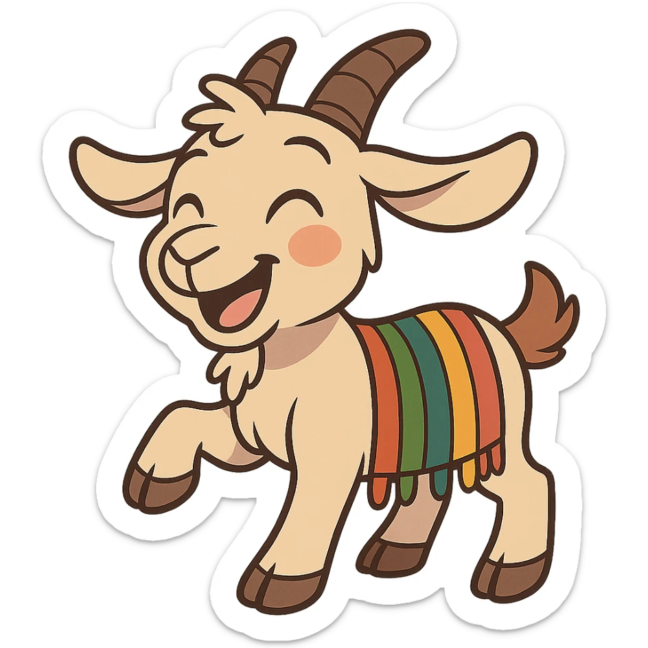 cartoon sticker of a happy colorful Kurdish kid goat, no flag, no text, suitable for WhatsApp and Instagram, transparent background sticker