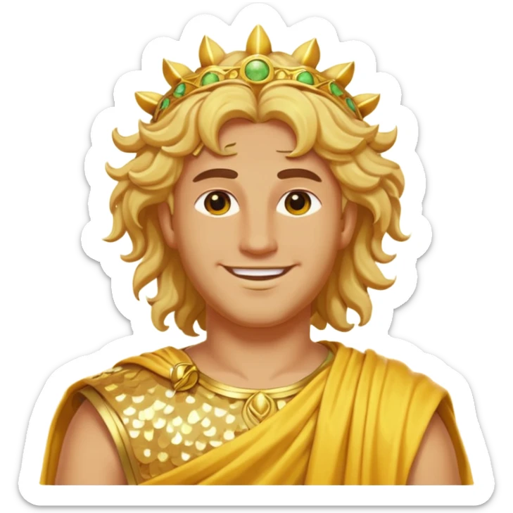 Sol, God of Sun from Roman Deities with long golden blonde wavy hair, yellow sequin toga  sticker