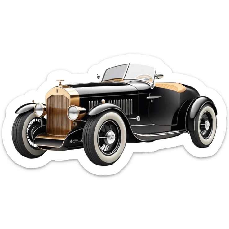 Batgirl’s black Bare bones (fenders removed) chopped streamlined sporty roadster (stripped down) hot street rodded engine sports car 1932 Rolls Royce Woody futuristic electric spaceship motors and lightning dynamos with wide racing wheels that are held strong by advanced suspension and steering sticker