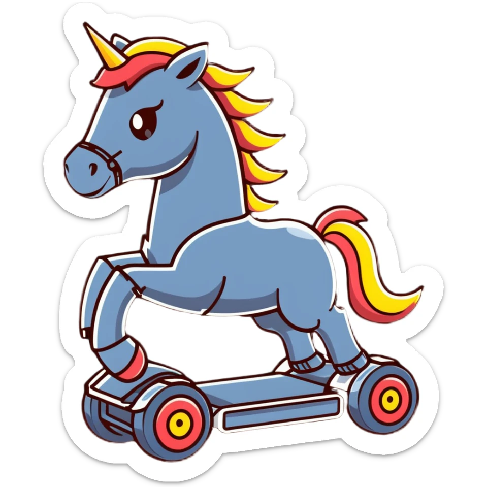 Dynamic electric horse made of metal plates and wires with lightning bolts emanating from its body as it races forward sticker