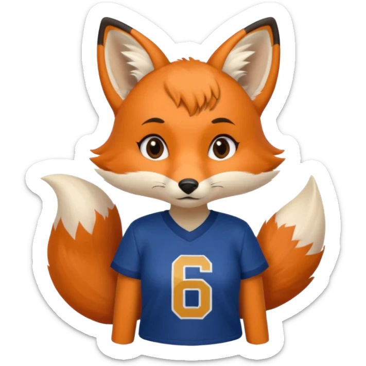 A cute girl fox with a bushy tail wearing a LA Rams shirt - with the number 69 on it sticker