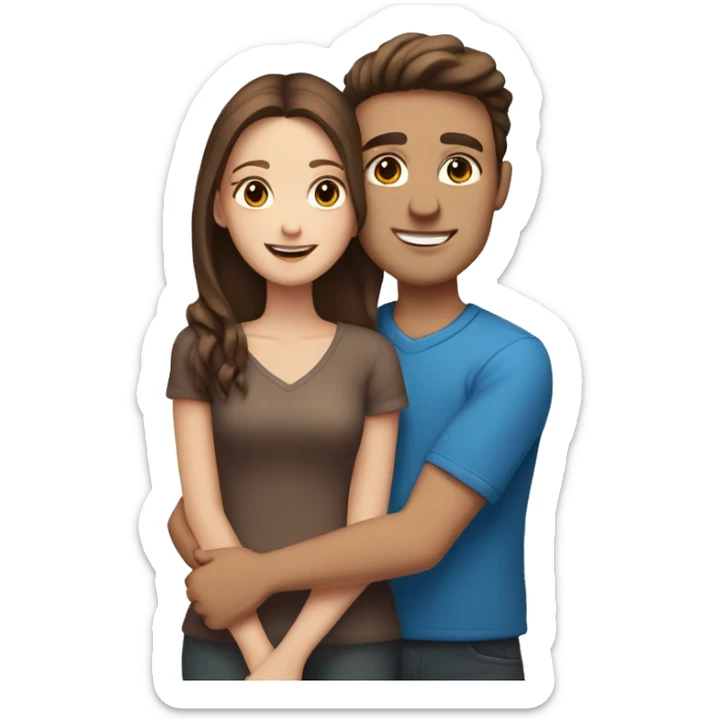 brunette guy with brown eyes hugs girl with light brown hair and blue eyes sticker