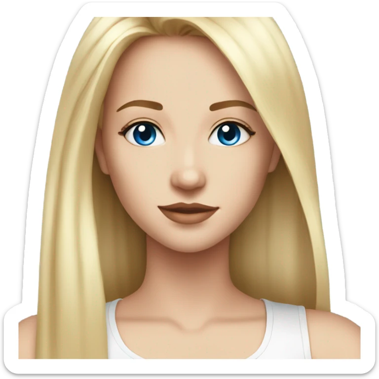beautiful woman, long straight blonde hair, blue eyes, aesthetic white tank top sticker