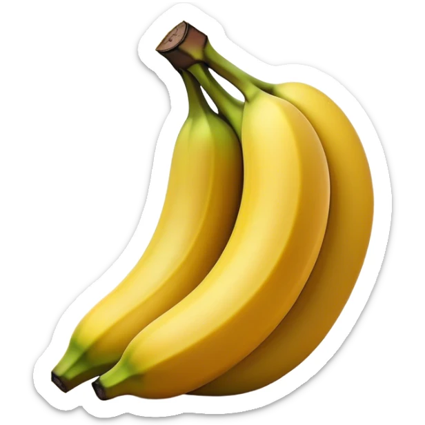 Cinematic bright yellow banana, smooth peel with gentle curves, slightly ripened, stacked in a charming bunch, warm glowing background, soft and inviting. sticker