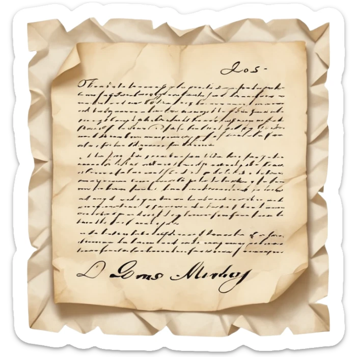 paper document with a paragraph of text and a handwritten signature at the bottom sticker