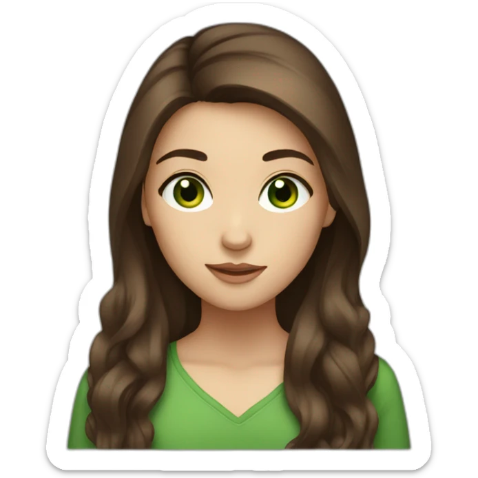 brunet girl with long brown hair aside face and green eyes sticker