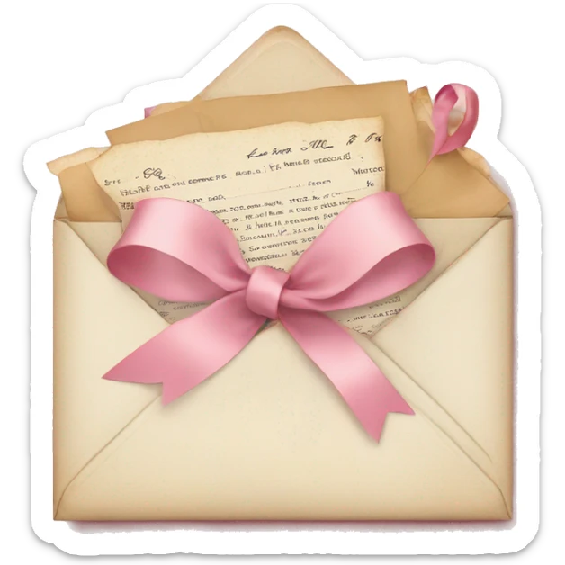 vintage love letters in envelope tied with a baby pink ribbon  sticker