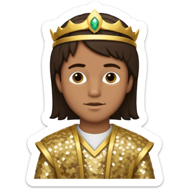 Joshua from The Bible with dark brown hair, gold sequin outfit sticker