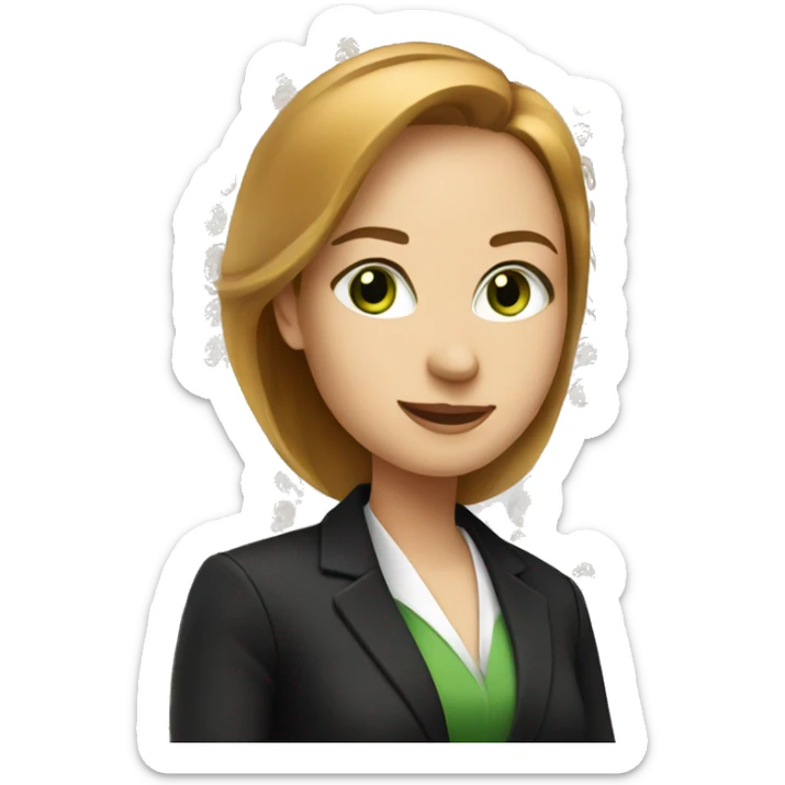 executive woman, straight golden brown hair, green eyes, black suit sticker
