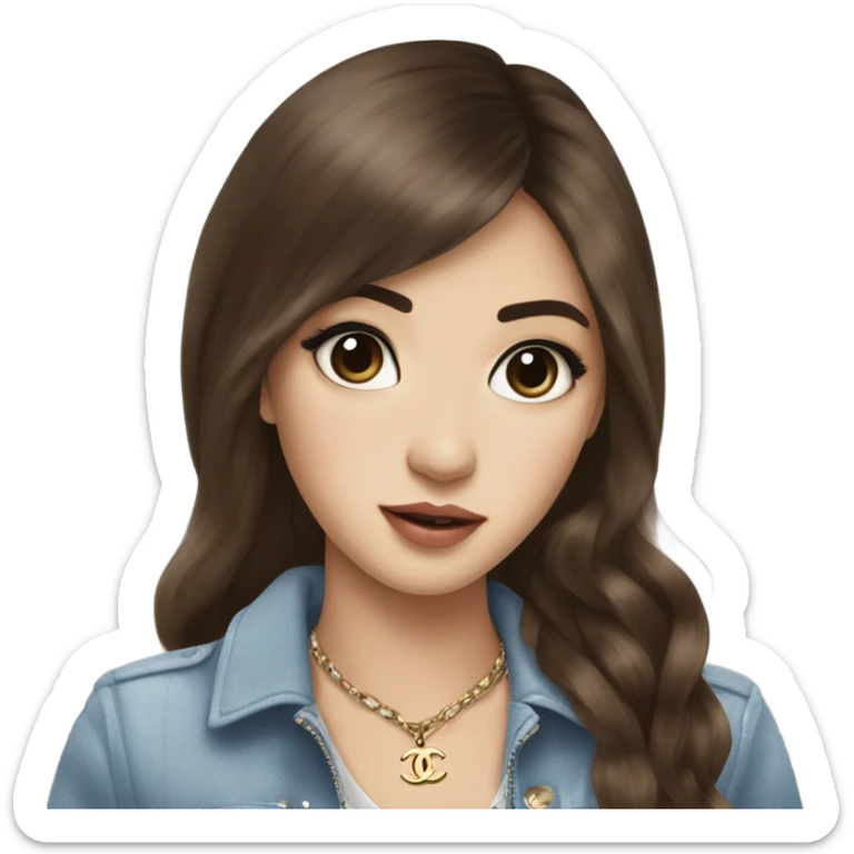 Realistic brown hair blue eyes Chanel Asian Girl with Birkin bag and Chanel necklace sticker