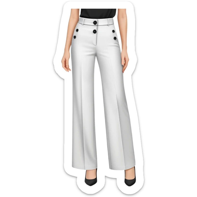 tailored palazzo pants for petite women, moderate wide leg, formal dress pants with button closure, shorter length, elegant office wear, only the garment on white background sticker