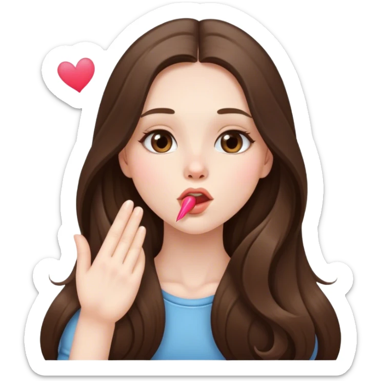  beautiful pale brunette girl with long hair sending a blowing kiss sticker