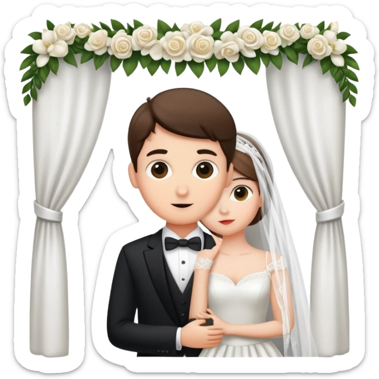 Sneaky person in formal attire crashing a wedding ceremony, peeking from behind decorations sticker