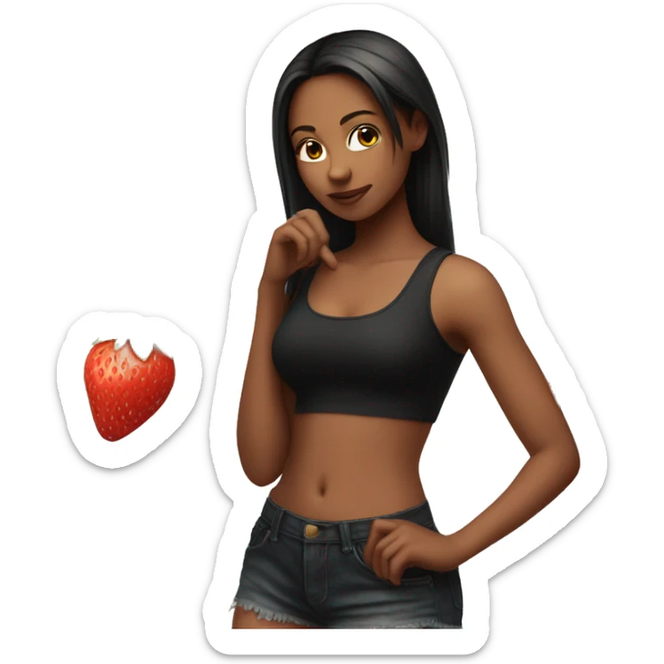 girl in black tank top holding a strawberry full body pic sticker
