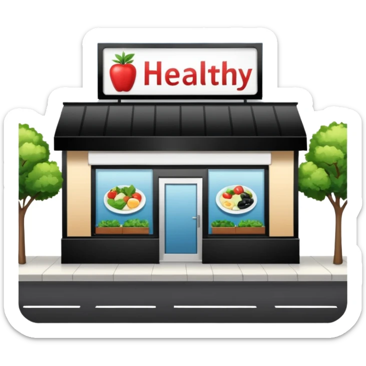 make a billboard on top of a healthy restaurant building written on it "healthy"  sticker