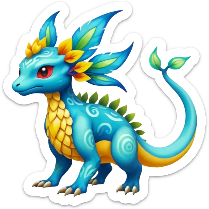 Elemental Exotic Colorful Fantasy Pokémon-Fakémon-hybrid-creature (full body) sticker