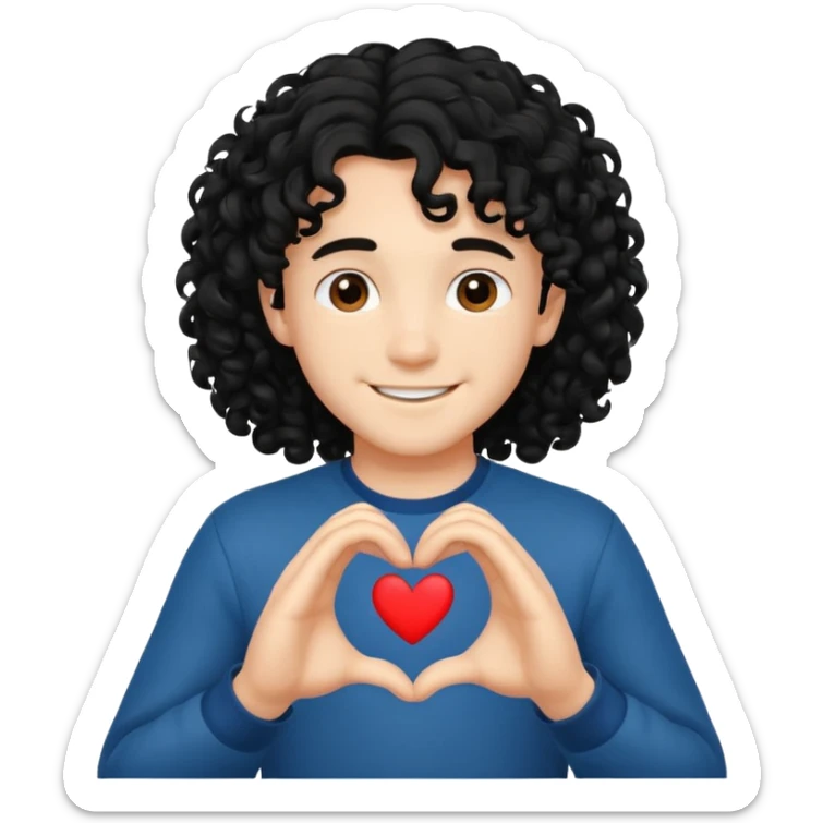 Un garçon beau qui fait un cœur avec des cheveux noir long et bouclé sticker
