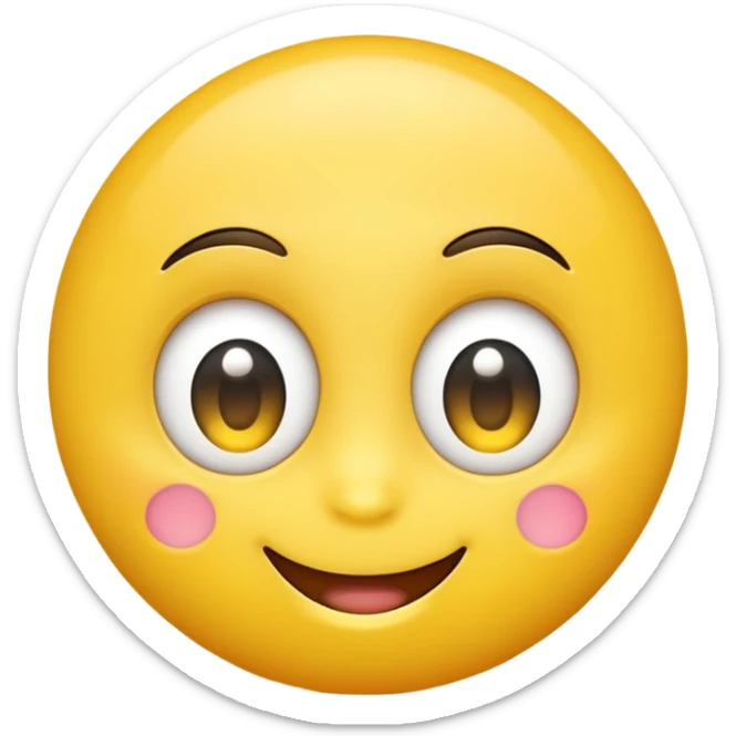 A cute smiling yellow emoji with big sparkling eyes, cartoon style, 3D, bright colors, high detail sticker