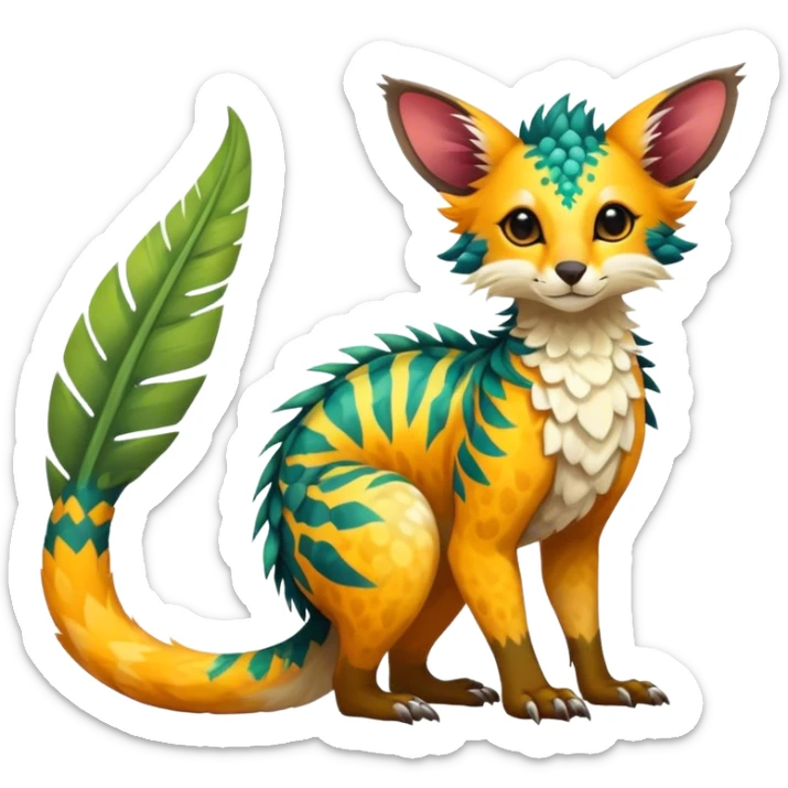 Feral Rare Fantasy vibrant tropical Vernid-Trico-species by LiLaiRa, random markings, tufted tail, tufted ears, full body sticker