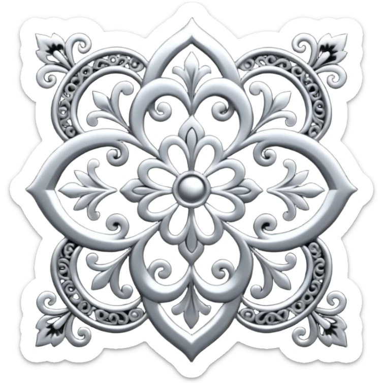 Black and silver filigree design, 3D, extremely detailed design sticker