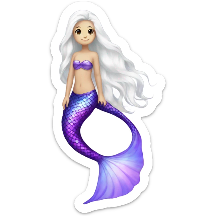 Iridescent mermaid tail full body white girl long hair brown and purple sticker